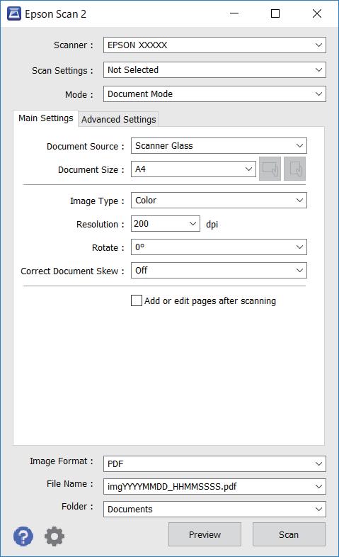 Skanning 6. Angi innstillinger for fillagringen. Bildeformat: Velg lagringsformatet fra listen. Du kan angi detaljerte innstillinger for hvert lagringsformat med unntak av BITMAP og PNG.