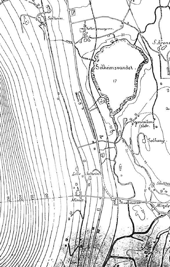 Sykkelvei Minde, Bergen kommune Kulturminnegrunnlag 12 Figur 5. Kart over området rundt 1900. Husmannsplassen Solheimsmyren er ringet inn.