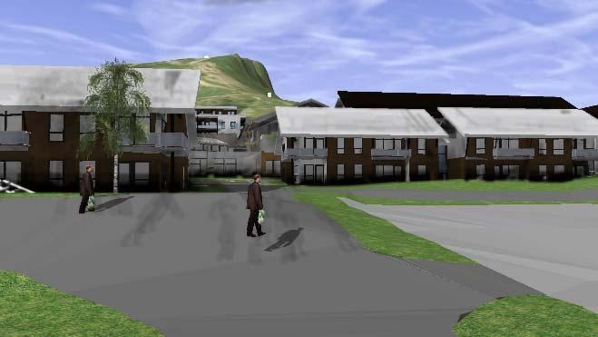 6 Dagens situasjon og konsekvenser av planforslaget Figur 6 18: Utsnitt fra 3D modell som viser utsynet til Skeikampen fra ny bebyggelse.