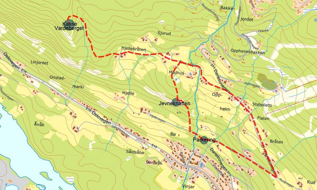 9 Jevneknatten / Vardeberget (780 moh) Kjørebeskrivelse: Fra E16 i Aurdal, kjør opp Danebuveien ved Aurdal kirke og kjør i 900m til Petersborgsvingen (første skarpe svingen til høyre).