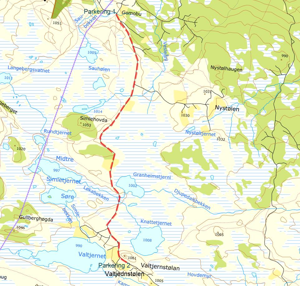 10 Valtjednknatten (1061 moh) Kjørebeskrivelse: Kjør E16 til Ulnes. Ta av til venstre på Panoramaveien, og følg denne til Vaset (rett før Brennabu).