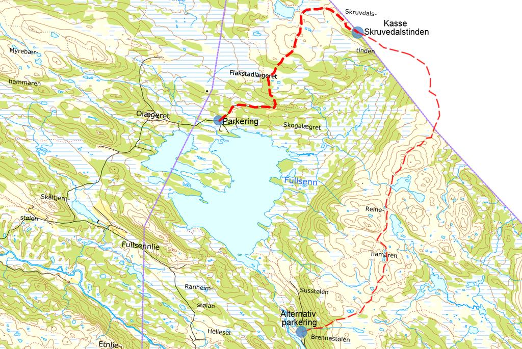 11 Skruvdalstinden (1096 moh) Kjørebeskrivelse: Kjør til Skrautvål skisenter. Ta av mot Svarthamarvegen (bomveg). Følg vegen til Helleset bru og ta til venstre til Raneistølsvegen.