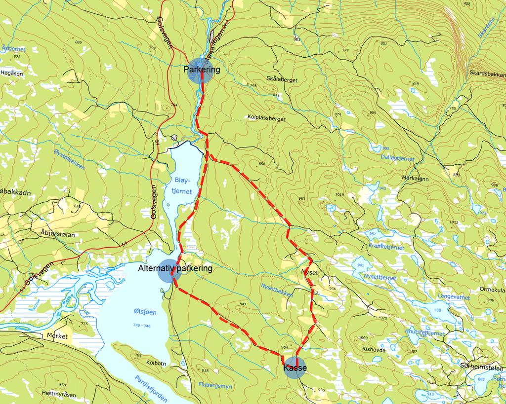 5 Nysetrunda* Kjørebeskrivelse: Kjør opp Vestringsbygda på Fv 262, og ta av til venstre ved Mønin på bomveg like før brua går over elva Åbjøra.