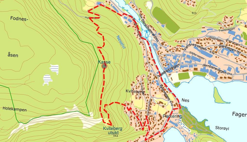 6 Kviteberg - rundtur Kjørebeskrivelse: Kjør E16 til Fagernes Parkering: Ved Valdres Folkemuseum Turbeskrivelse: Fra Valdres Folkemuseum, gå ned til Fagernes camping, og følg strandpromenaden langs