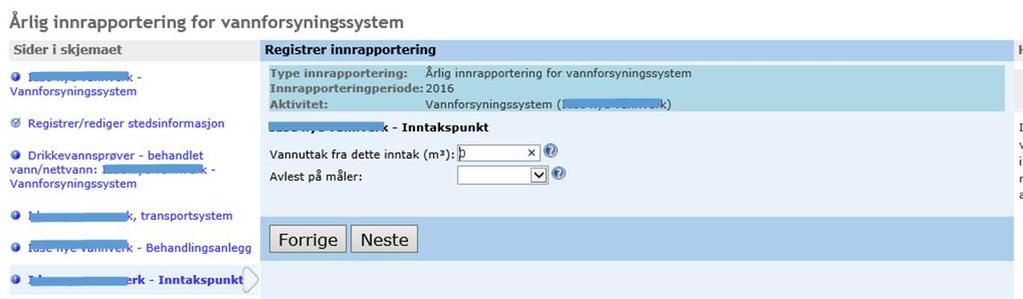 Neste skjermbilder inneholder informasjon om den totale vannproduksjon ved behandlingsanlegget og uttaket fra de enkelte inntakspunktene.