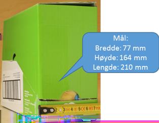 Forholdet høyde/bredde bør være under 1,7 for å sikre at varene ikke faller under interntransport i automatlager. Eksempel på beste praksis Forholdet høyde/bredde er under 1,7.