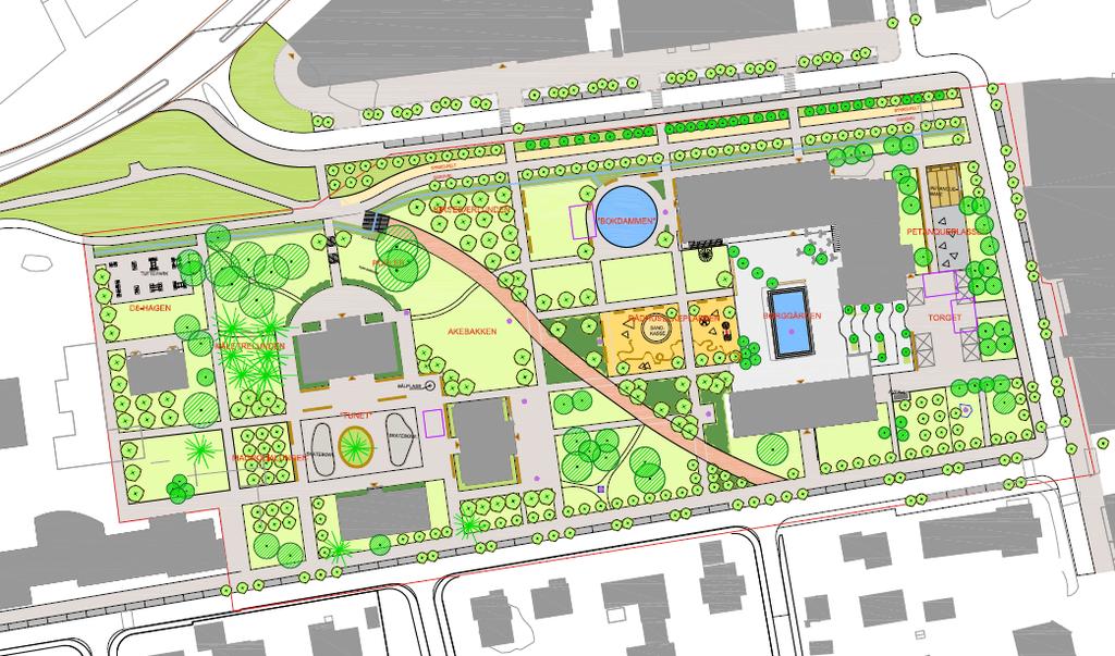 Landskapsplan for rådhusparken (utarbeidet av Dronninga landskap) Økonomiske konsekvenser: I gjeldende handlingsprogram er det tatt høyde for kostnadene til bygging/utvidelse av Åsgård skole og