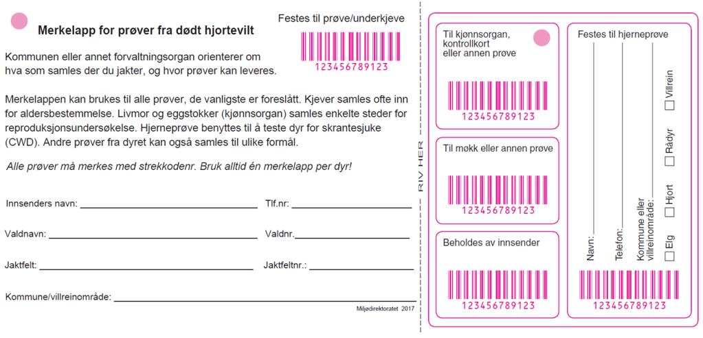 I 2017 endret Miljødirektoratet kjevelappen slik at hver lapp fikk et unikt nummer med en tilhørende unik strekkode, og avtakbare klistrelapper (figur 2.5).