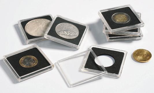 QUADRUM myntkapsler Leuchtturms kvadratiske myntkapsler, med innlegg med perfekt passform for mynter mellom 14-41 mm. Krystallklar, ripefritt plast for optimal beskyttelse av dine mynter.