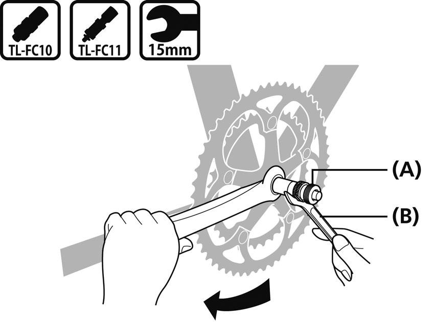 (A) Adapter (B) Pedalhus (C) Kranksett TL-UN74-S 50 70 Nm (A) 8 mm unbrakonøkkel/10 mm unbrakonøkkel 8 mm unbrakonøkkel/10 mm unbrakonøkkel 35 50 Nm Hvis du bruker Shimano-originalverktøy 1.