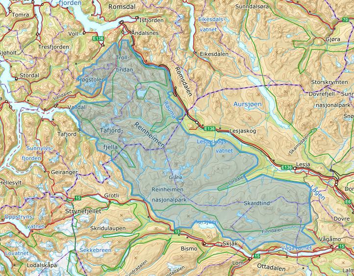 1. INNLEDNING I henhold til avtale inngått mellom Kistefos Skogtjenester as og nasjonalparkstyret er det utført sårbarhetskartlegging i Reinheimen nasjonalpark med tilliggende verneområder (figur 1).