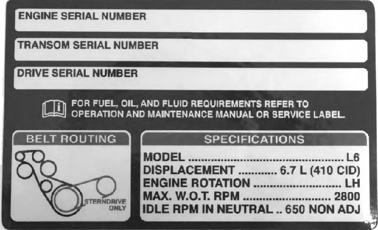 Del 2 - Bli kjent med motoren Identifikasjon Serienumrene er produsentens nøkler til forskjellige tekniske detaljer som gjelder for Mercury Marine-motorenheten.