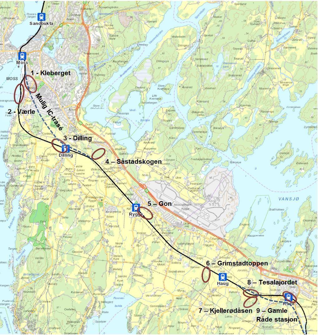 Prosjektnr. 224435 29 av 50 3.2.3 Moss Ved Moss er det søkt etter arealer hvor det kan være mulig å etablere et hensettingsanlegg med inntil 12 plasser (ca. 30 daa).