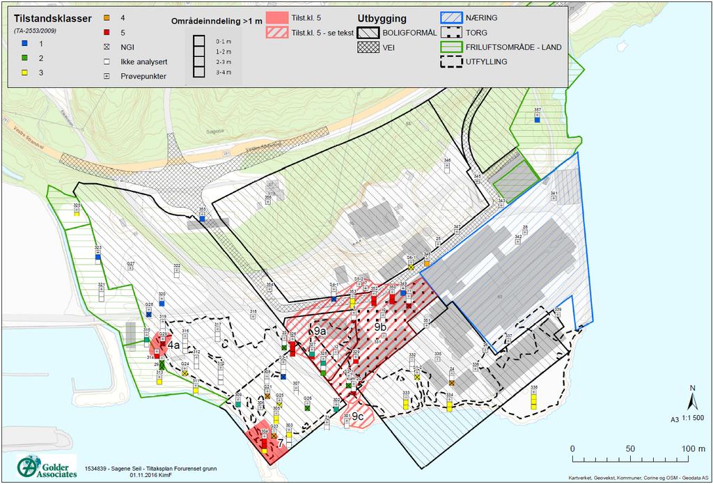 SAGENE SEIL - TILTAKSPLAN FORURENSET GRUNN Figur 11 Tilstandsklassifisering av massene i dypereliggende jord (> 1 m), der det er behov for tiltak.