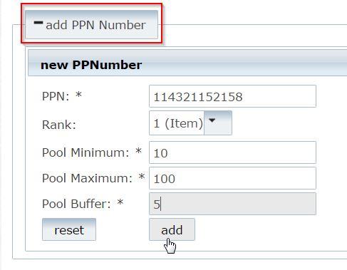 11.2.6 Legge til PPN For å generere eller be om serienumre, må et PPN være definert. Arkivstørrelsen definerer terskelen for serienummerområder.