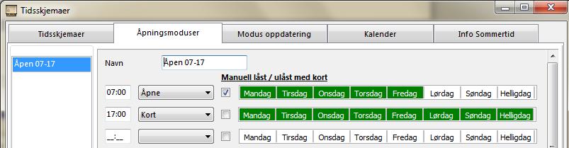 Ref. nr. Menytekst Forklaring 4.01 Navn Her skriver man inn valgfritt navn for hvert tidsskjema. 4.02 Farge på Adgangsmatrise Her velger man hvilken farge skjemaet skal vises som i Adgangsmatrisen.