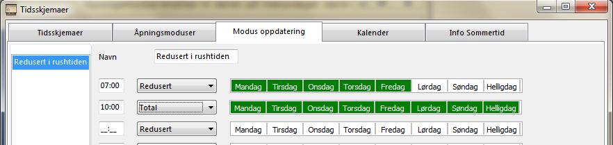 17.3 Modus Oppdatering I Modus oppdatering kan man sette redusert oppdatering i perioder på døgnet. Det kan være ønskelig fordi oppdatering på store anlegg tar ganske lang tid.