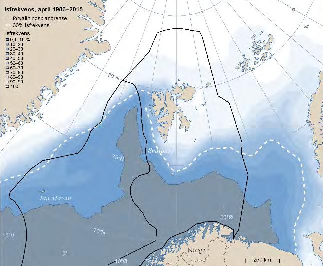 Figur 1. Isfrekvens (1986-2015) for april og september når isutbredelsen normalt er på eller nære hhv. sitt årlige maksimum og minimum.