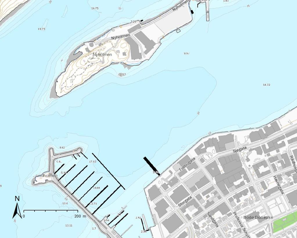 2 Bodø havn 2 Bodø havn 2.1 Områdebeskrivelse Det aktuelle dumpingsområdet i Bodø havn utgjør et område på ca.