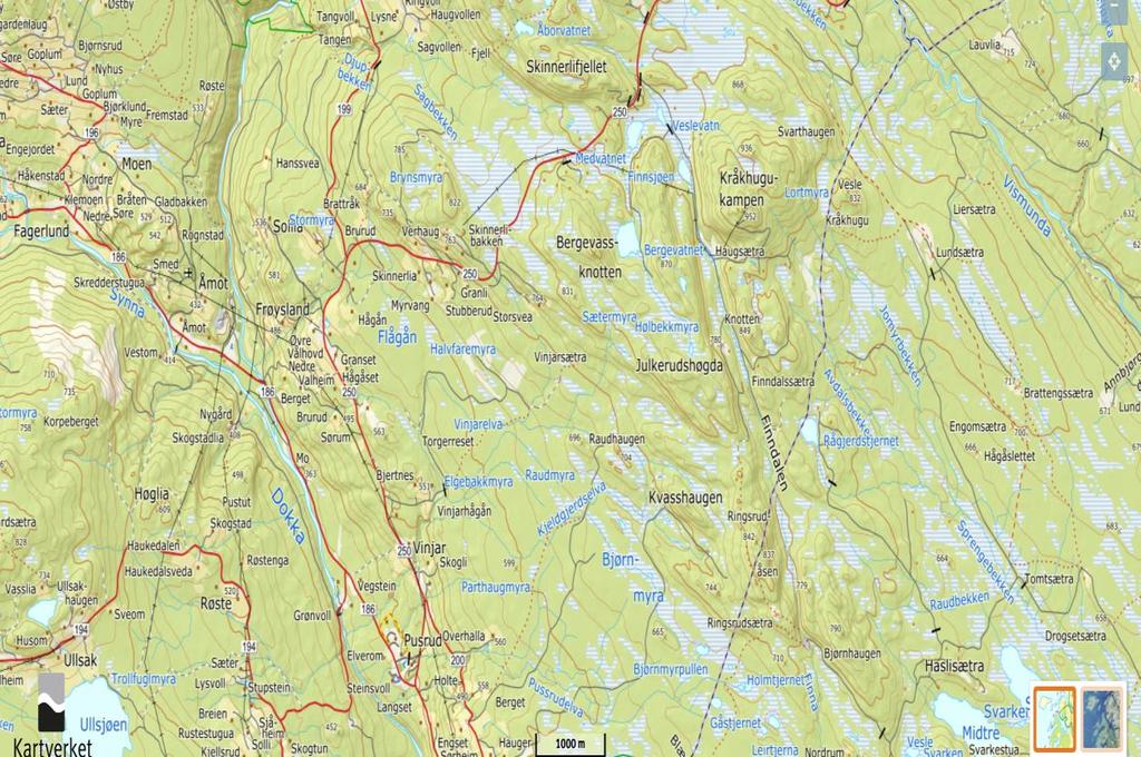 VINJARSETRA, AUST-TORPA Stien er merket fra parkeringsplassen på høyre siden, noen hundre meter nord for Skartlikrysset, (Lillehammervegen/Skartlivegen) langs rv250.