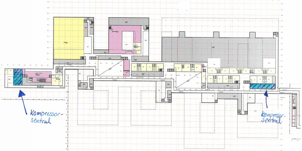 CURA 3 Lokalisering av sentraler Trykkluft- og vakuumsentral plasseres på to steder i kjelleren i bygningskomplekset, for å sikre redundant forsyning.