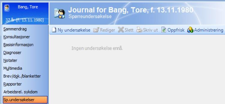 2 Registrering svar på undersøkelser Når man er ferdig med oppsettet for en bedrift i administrasjonsmodulen kan man registrere svar på selve undersøkelsen i Journalen i Extensor.