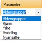 - I det nederste feltet på høyre side har man mulighet til å legge til fem ulike parametere som sier noe om utvalget av ansatte i rapporten: For å legge til en nytt parameter klikker man på + ikonet.