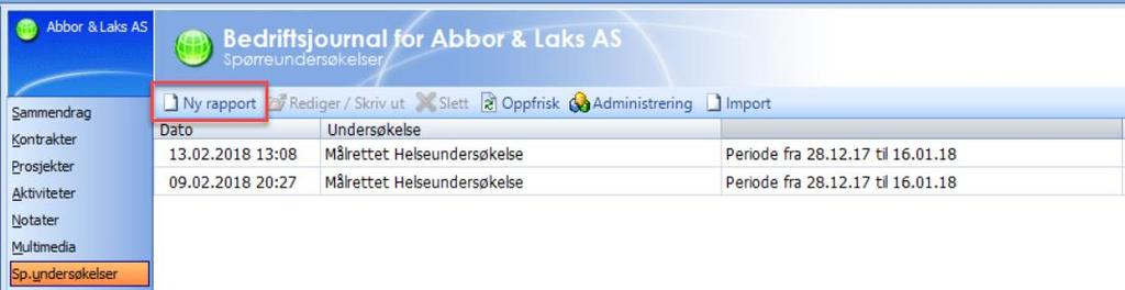 3.2 Valgmuligheter ved generering av rapport For å generere en rapport klikker man på ikonet «ny rapport»: Man får da opp et vindu hvor man har flere alternativer: I den første