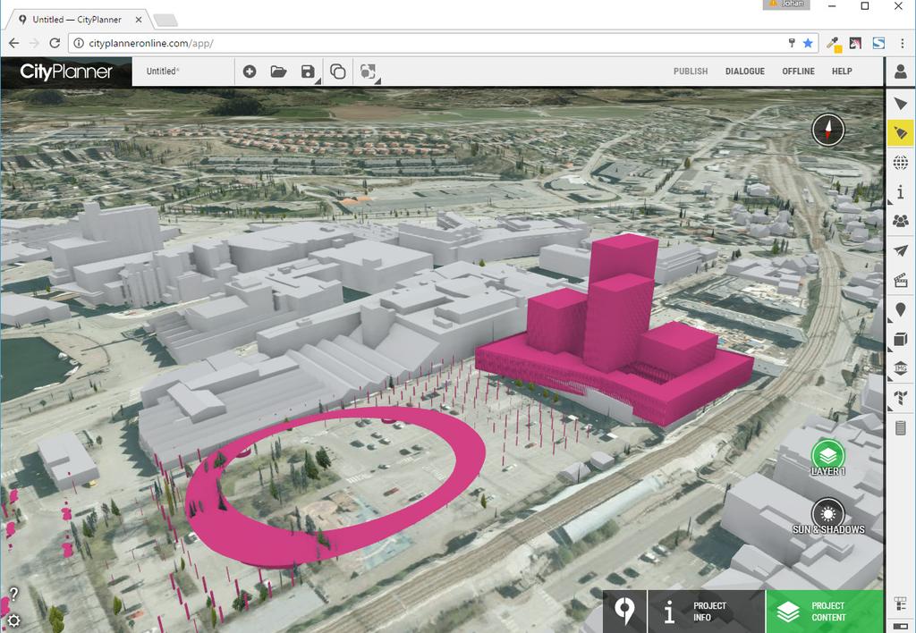 CITYPLANNER Cityplanner er et 3D visualiserings program som brukes i forbindelse med byplanlegging. Målet med programmet er å synligjøre hva som planlegges og invitere til innbyggerdialog.