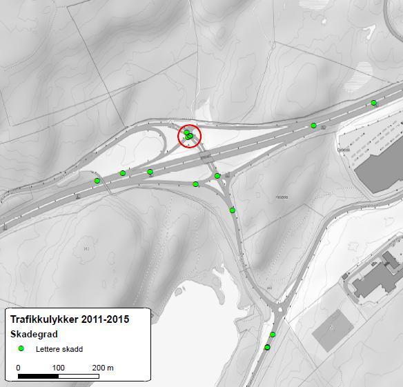 LIER kommune 2006 2015 11 av 13 Figur 9 Ulykkespunkt i Tranbykrysset, krysset E18 X