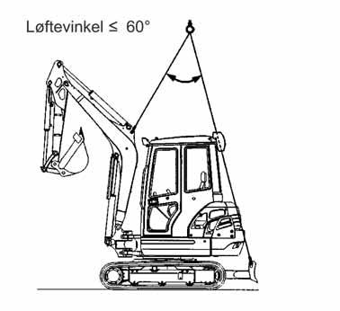 Stram heiseanordningen lett med kranen (se bilde). Hvis det finnes et førerhus, må du plassere kluter mellom heiseanordningen og huset for å beskytte huset.