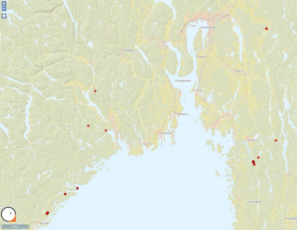 senket til VU, sannsynligvis på bakgrunn av flere observasjoner i flere fylker de senere årene. Kjent utbredelse av storblålibelle Orthetrum cancellatum i Norge til og med 2018 (fra Artskart).