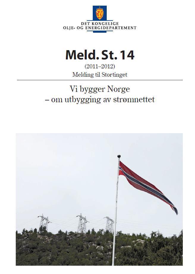 Meld.St.14 (2011-2012) Vi bygger Norge om utbygging av strømnettet Overordnet distribusjonsnett (regionalnettet): for nett fra over 22 kv og til og med 132 kv skal luftledning velges som hovedregel.