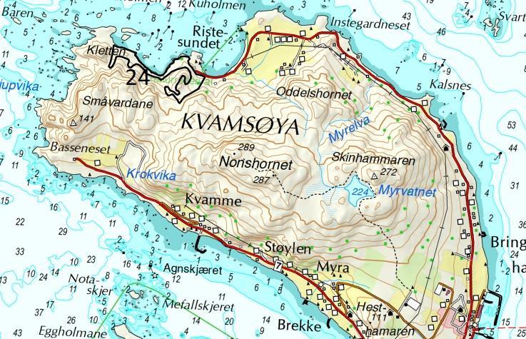 Figur 4. Nye/reviderte naturtypelokaliteter på Kvamsøya i Sande.