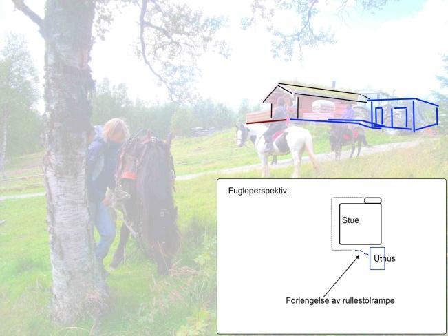 Foto: Eksisterende fjøs Foto: Fjøs med forslag til tilbygg, mjølkerom (manipulert foto) 4.