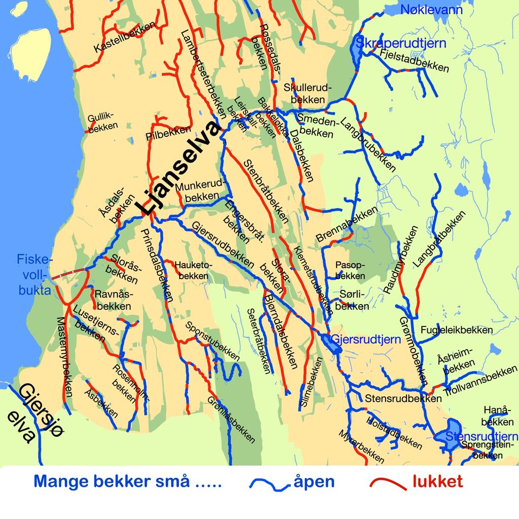 15 km langs elva (med Nøklevann). Selve Ljanselva fra Nøklevann (164 moh.