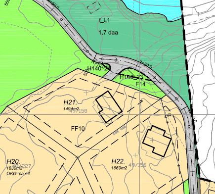 Ny plan syner eit nytt areal på 729 m 2 til fritidsformål, med byggjegrense på 4 meter, og med ei planlagt høgdeplassering på ca. 2,5 m.o.h. for overkant kjellargolv.