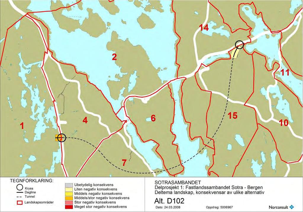 Figur 4.32. Konsekvenskart Prinsipp 2 Kolltveit - Arefjord. Alternativ D101 Figur 4.