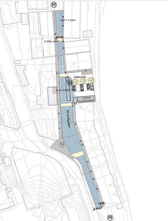 EILERT SUNDT VGS FARSUND 39 (57) Figur 33 Forslag til løsning oppe til venstre. Forslag til plankart til høyre. Detaljering av Jansens Plan under.