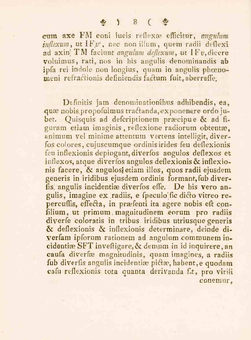 8 cum axe FM coni lucis reflexse efficitur, angulum inflexuin, ut IFtr, nec nonihurn, quem radii deflexi ad axin.