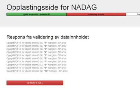 Opplastingsportal Automatisk validering av data starter.