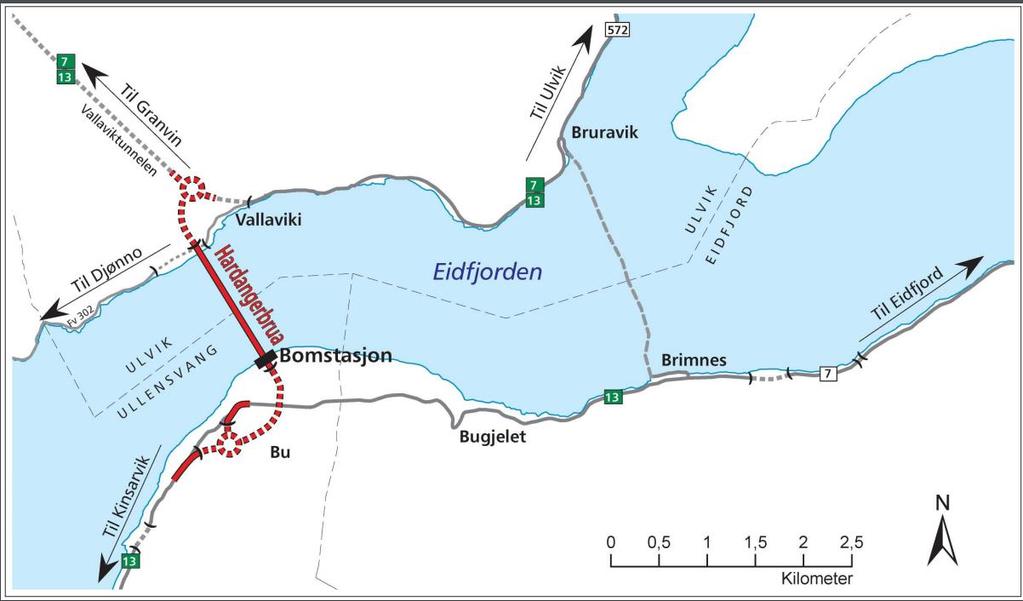 2. Kort om prosjektet Fergeavløsningsprosjektet rv. 13 Hardangerbrua, åpnet for trafikk august 2013.