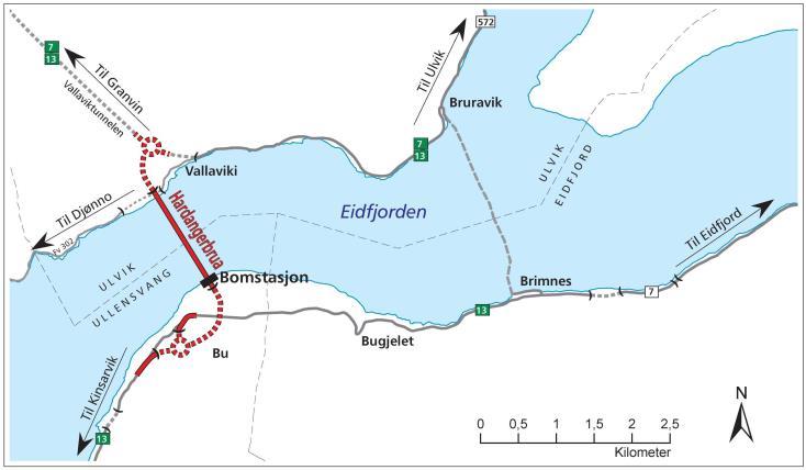 opplever en spart reisetid på rundt 30-40 minutter over fjorden som følge av Hardangerbrua. Dette stemmer godt med våre funn.