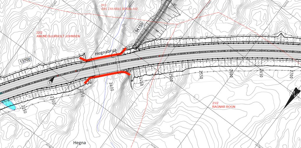 Rugtvedt-Dørdal. For skissetegninger av aktuelle konstruksjoner, se kap.3.1.1. Figur: Kart som viser «Hegnabrua» fra vedtatt reguleringsplan datert 4.4.2013.