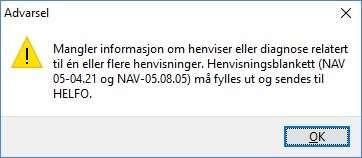 Hvis man svarer nei på dette vil behandlerkravet sendes inn med feil.