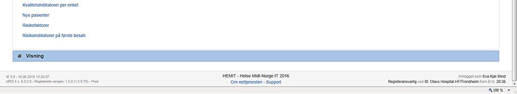 30. Rapporter Under Rapporter i meny-linjen øverst kan en velge endel rapporter fra egen Hjertesviktpoliklinikk (bilde 23, blå pil). Bilde 23.