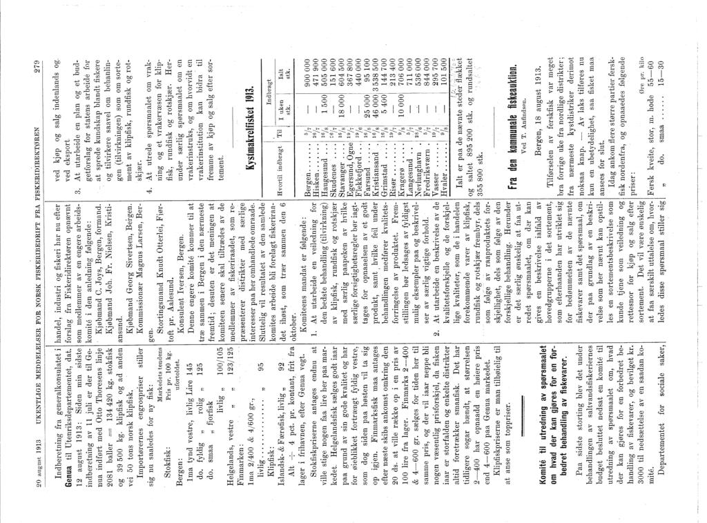 20 august 93 UKENTLGE MEDDELELSER FOR NORSK FSKERBEDRFT FRA FSKERDREKTØREN 279 ndberetning fra generalknsulatet i Genua til Utenriksdepartementet, dat.