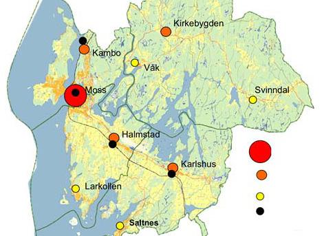 5 REGIONALT PERSPEKTIV Østfold er landets sjette mest folkerike fylke, selv om det er det tredje minste. Nesten 75% av befolkningen på ca 270.