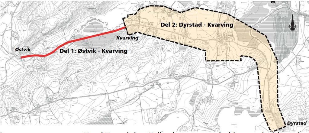 16 Figur 4 Varslingskart - planområdet for del 2: Dyrstad-Kvarving Fv.