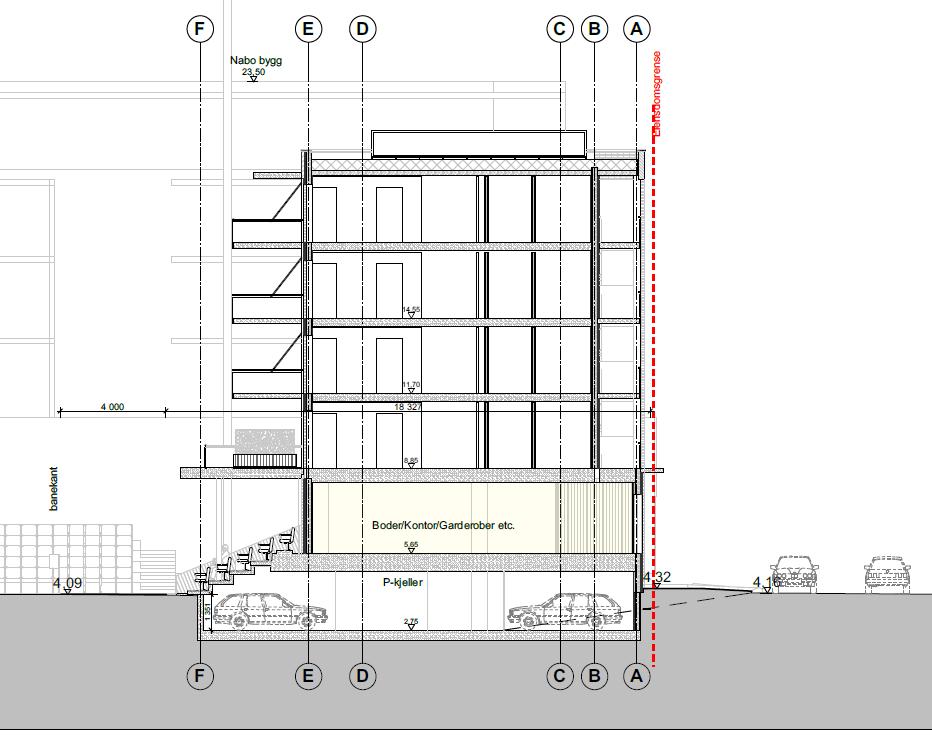 P-kjelleren vil ha plass til 64 parkerte biler (hvorav 7 med HC-tilstand). I det sørlige hjørnet av planområdet etableres en sone for renovasjon og avfall.